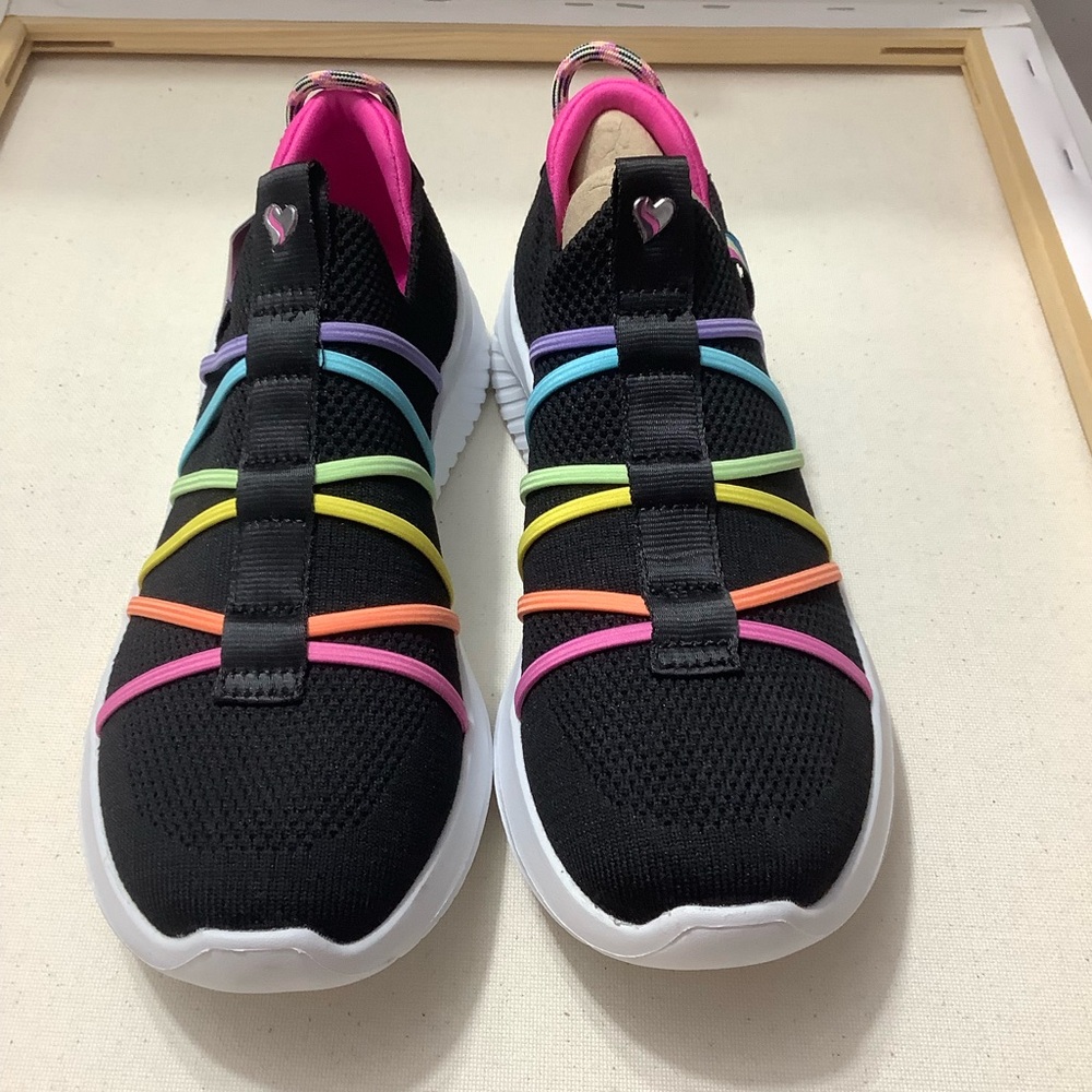 NWT Skechers Black Sneakers with Colorful Straps Size 1
